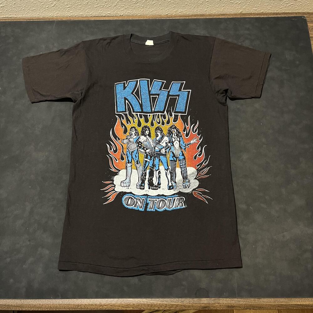 Vintage KISS 1970s Shirt Ace Frehley Gene Simmons Rap Tee 70s On Tour Made USA